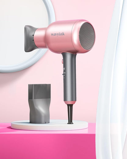 Wavytalk Ionic Hair Dryer with Diffuser and Concentrator, Lightweight Quiet Blow Dryer, Powerful 1875 Watt Motor for Smooth and Fast Drying Hair, Rose Pink - PuriLite