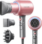 Wavytalk Ionic Hair Dryer with Diffuser and Concentrator, Lightweight Quiet Blow Dryer, Powerful 1875 Watt Motor for Smooth and Fast Drying Hair, Rose Pink - PuriLite