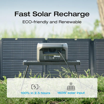 EF ECOFLOW Portable Power Station River 2, 256Wh LiFeP04 Battery/ 1 Hour Fast Charging, 2 Up to 600W AC Outlets, Solar Generator (Solar Panel Optional) for Outdoor Camping/RVs/Home Use - PuriLite