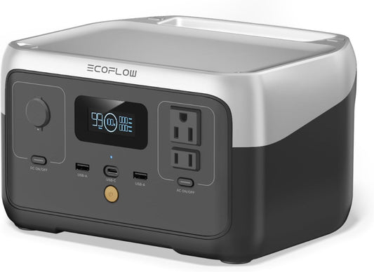 EF ECOFLOW Portable Power Station River 2, 256Wh LiFeP04 Battery/ 1 Hour Fast Charging, 2 Up to 600W AC Outlets, Solar Generator (Solar Panel Optional) for Outdoor Camping/RVs/Home Use - PuriLite