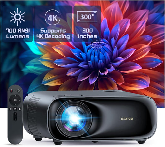 NexiGo PJ40 (Gen 3) Projector with WiFi and Bluetooth, D65 Calibrated, Native 1080P, 4K Supported, Projector for Outdoor Movies, 20W Speakers, Home Theater, Compatible w/TV Stick, iOS, Android - PuriLite