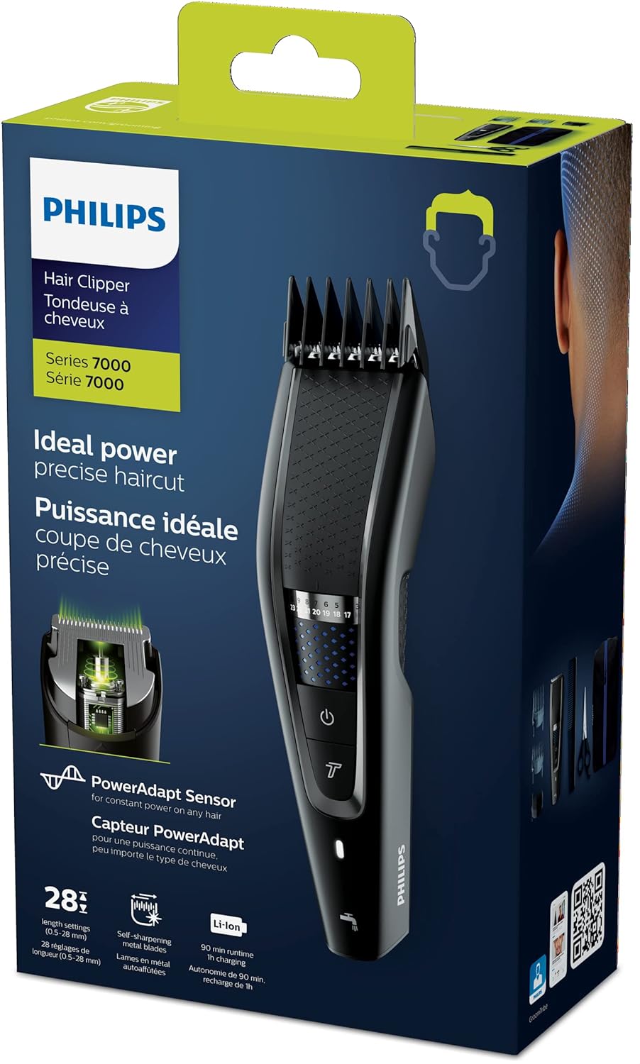 Philips Hair Clipper Series 7000, Washable Hair Clipper with DualCut Technology & 6 accessories, HC7650/14 - PuriLite