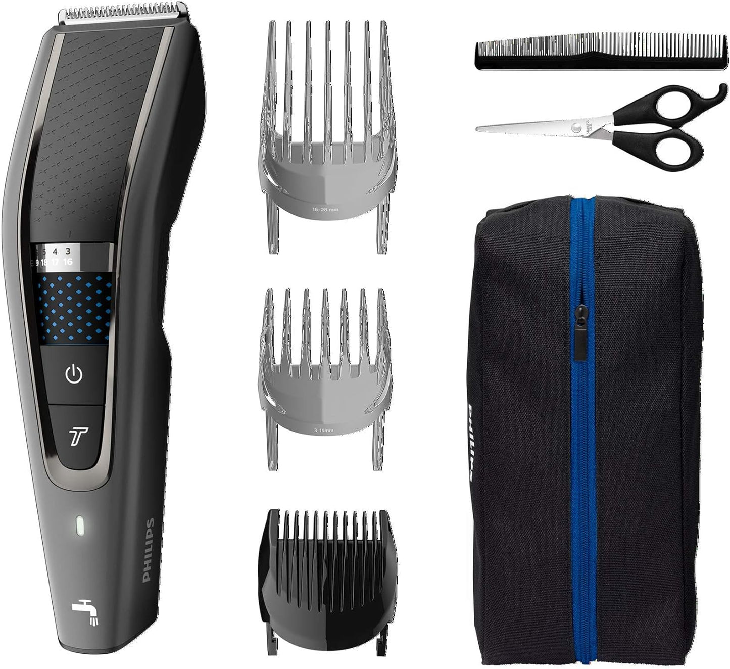 Philips Hair Clipper Series 7000, Washable Hair Clipper with DualCut Technology & 6 accessories, HC7650/14 - PuriLite