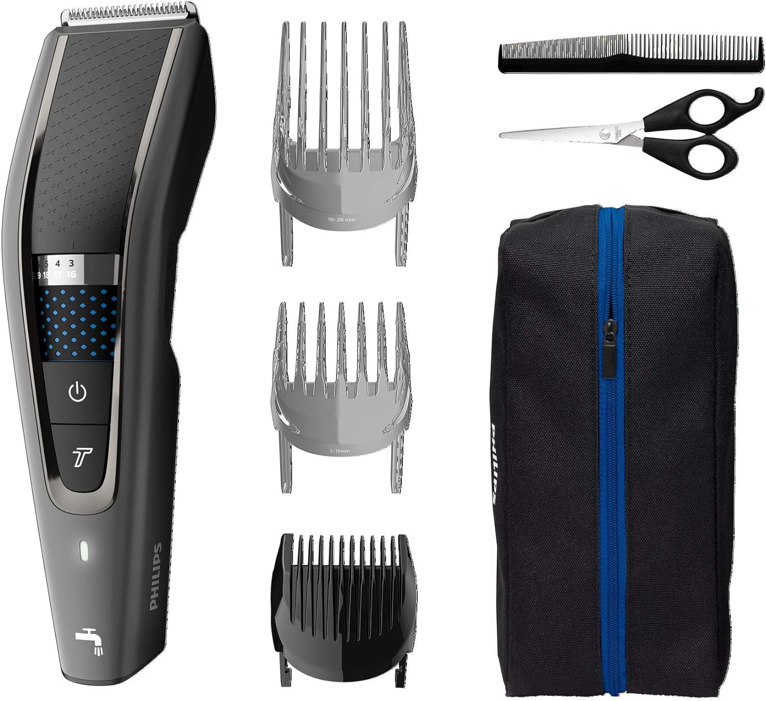 Philips Hair Clipper Series 7000, Washable Hair Clipper with DualCut Technology & 6 accessories, HC7650/14 - PuriLite