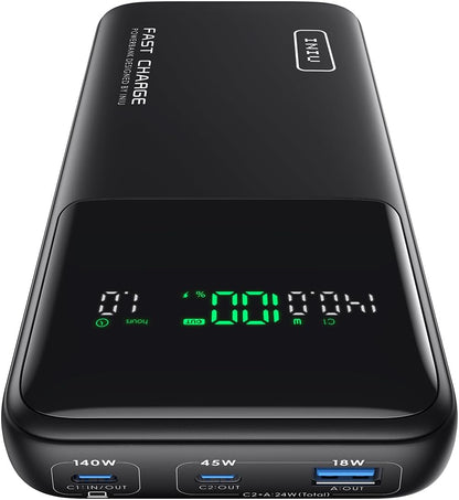 INIU 140W Power Bank, 27000mAh High Capacity Laptop Portable Charger, USB C in&Out Tablet Powerbank, Smart Digital Display Phone Charge Compatible with iPhone 16/15 Samsung S23 iPad MacBook Airpods - PuriLite