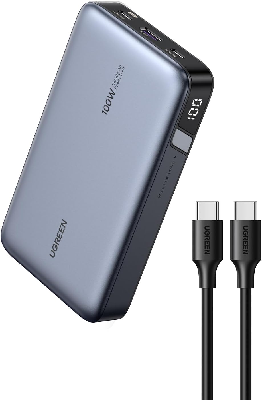 UGREEN 100W Power Bank Fast Charge, 3Ports USB C 20000mAh Portable Charger Fast Charging, 65W Fast Recharge Laptop Battery Bank, Compatible for MacBook Pro Air, Dell, iPad Pro, iPhone 15Pro Max Series - PuriLite