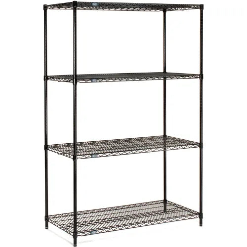 Nexel® 4 Shelf, Black Epoxy Wire Shelving Unit, Starter, 60"W x 18"D x 63"H - PuriLite
