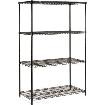 Nexel® 4 Shelf, Black Epoxy Wire Shelving Unit, Starter, 60"W x 18"D x 63"H - PuriLite