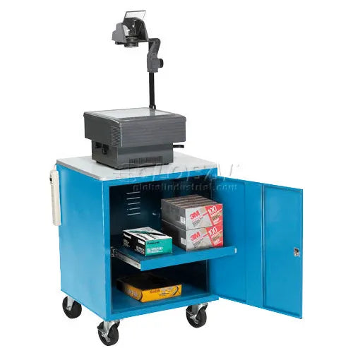 Global Industrial™ Audio Visual Cart w/ Lockable Cabinet, 500 Lb. Capacity, Blue - PuriLite