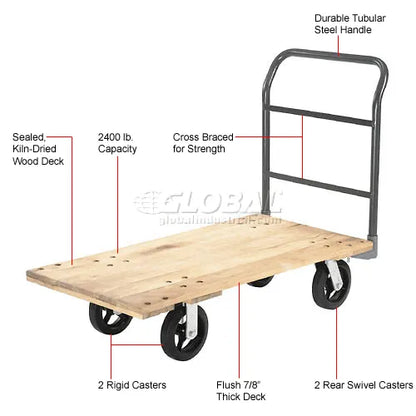 Global Industrial™ Hardwood Deck Platform Truck 60 x 30 2400 Lb. Capacity 8" Rubber Casters - PuriLite
