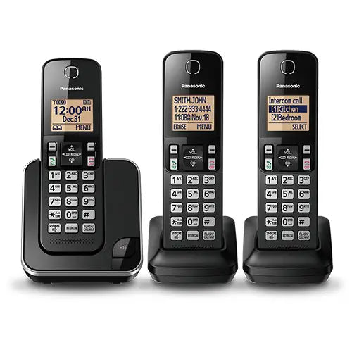 Panasonic DECT 6.0 Expandable Digital Cordless Phone System - 3 Handsets (KXTGC383B) - PuriLite
