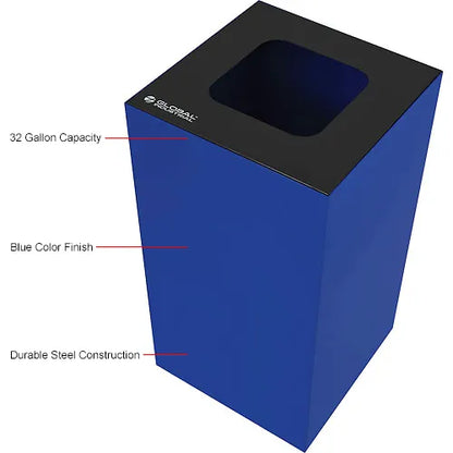 Global Industrial™ Square Recycling/Trash Can with Waste Lid, 32 Gallon, Blue - PuriLite