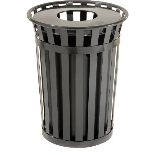 Global Industrial™ Outdoor Slatted Steel Trash Can With Flat Lid, 36 Gallon, Black - PuriLite