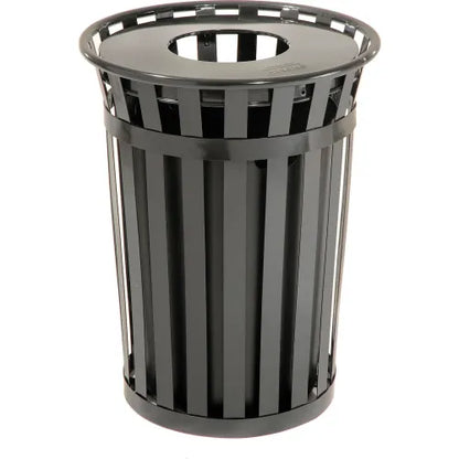 Global Industrial™ Outdoor Slatted Steel Trash Can With Flat Lid, 36 Gallon, Black - PuriLite