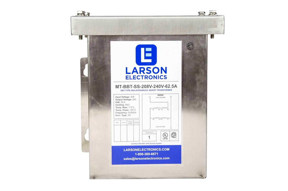 3 Phase Delta Buck/Boost Step-Up Transformer - 208V Primary - 230V Secondary - 6.25 Amps - Stainless Steel Enclosure - 50/60Hz - PuriLite