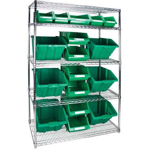Heavy-Duty Wire Shelving Unit with Storage Bins, 5 Tiers, 48" W x 74" H x 24" D - PuriLite