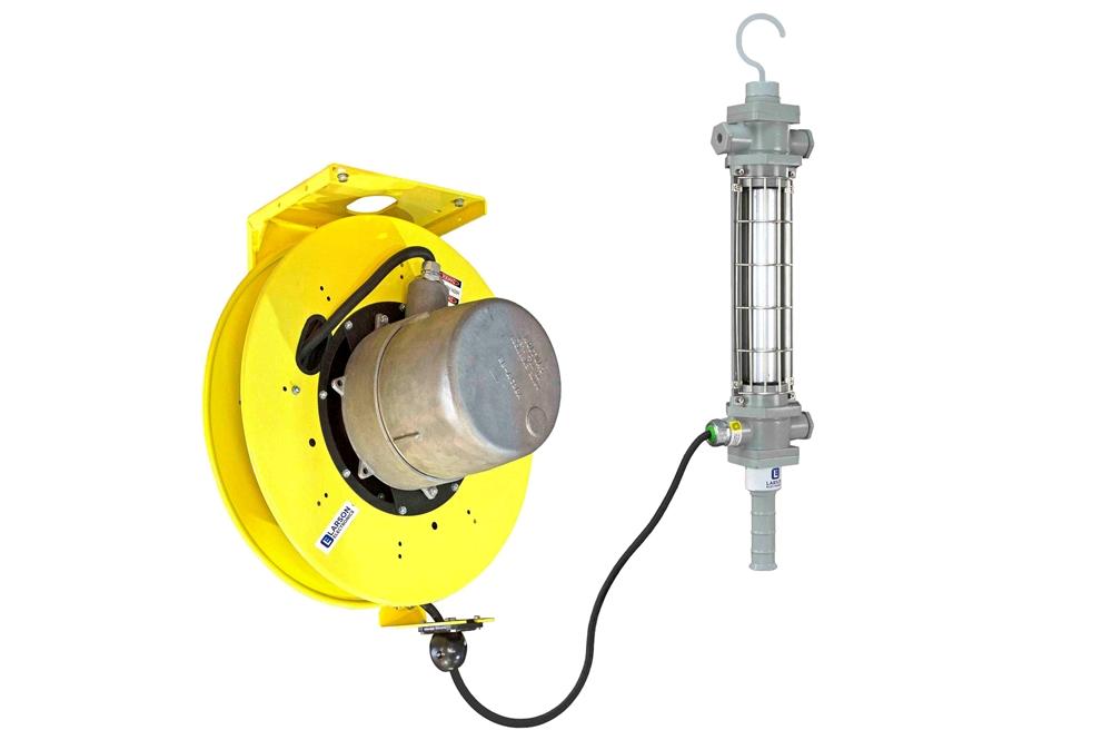 Explosion Proof Aluminum Fluorescent Drop Light & Cord Reel - Class 1, Div.2 - 100' SOOW Cord - PuriLite