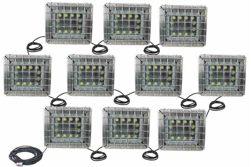 1500W Explosion Proof Heavy Duty LED String Light - I-Beam Clamps - 50ft Spacing - 150W Fixtures - PuriLite