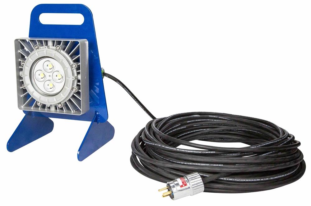 Portable Explosion Proof LED Light - Non-Spark Aluminum Base - 50 Watt LED Light w/ Inline Switch - C1D2 / C2D1 - PuriLite