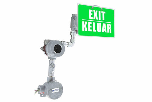 Explosion Proof Exit/KELUAR Sign - CID1&2 - IP65 - 4" Letters - 240V 50Hz - Emergency Battery - PuriLite