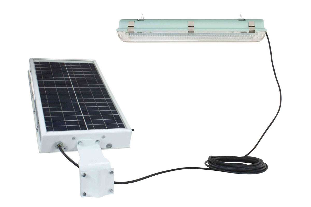 Larson 28W Solar Powered LED Light - 12V DC - Day/Night Sensor, Lithium-ion Battery - On/Off Switch - Vaporproof - PuriLite