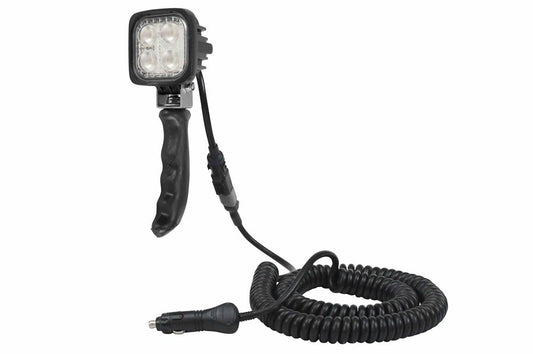 12W Handheld LED Work Light - 950 Lumens - 7" Polycarbonate Handle - 9-32V DC - IP69K Waterproof - 15A NATO Slave Plug - PuriLite