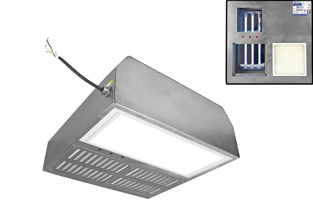 Larson Industrial UV Air Purifier w/ LED Panel Light - 120V - (3) 15W 18" UVC Lamps - 2x2 Troffer Mount - Occupied Areas - PuriLite
