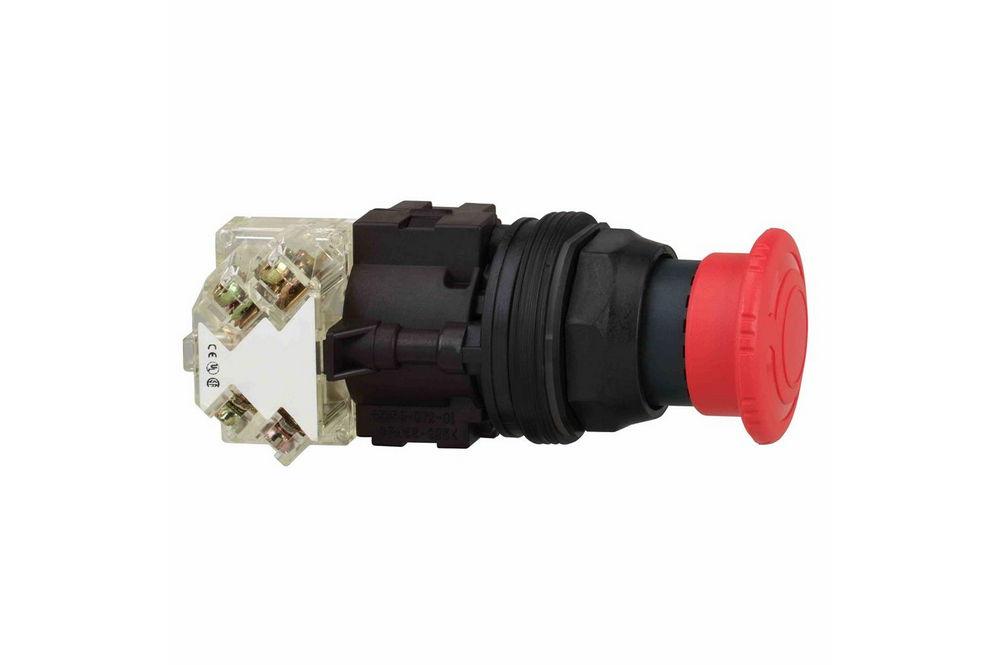 Emergency Push Button - 600V-rated, 10A Contact Blocks - 1NO/1NC - Red - Spring Return - PuriLite