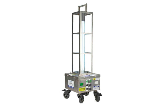 55W Battery-powered UV Sanitation Robot - Kills 99% of Viruses - 304 SS, Base w/ Support Legs - Charge Station - PuriLite