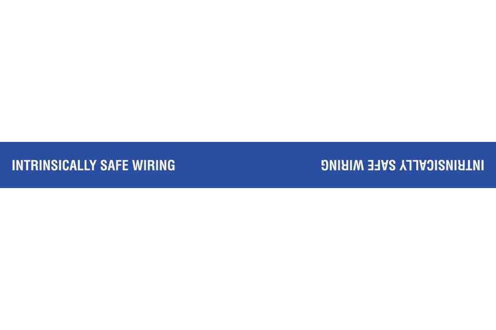 Adhesive Cable Wrap Label - INTRINSICALLY SAFE WIRING - White Text w/ Blue Background - 1"H x 8"L - PuriLite