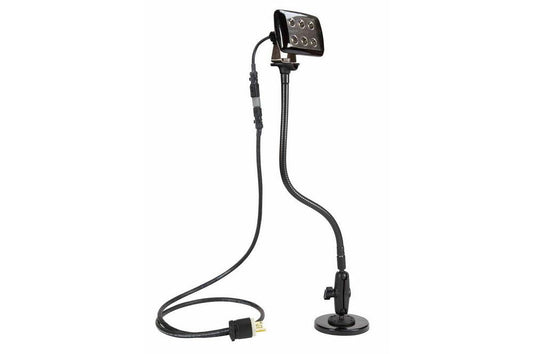 High Output LED Light Emitter on Double Ball Joint - Magnetic Base Goose-Neck Arm - 120-240V 12-24V - PuriLite