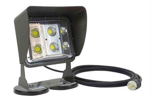 Magnetic Mount 60 Watt Low Profile LED Flood Light - Dual 200lb Magnets - Glare Shield - 20' Cord - PuriLite