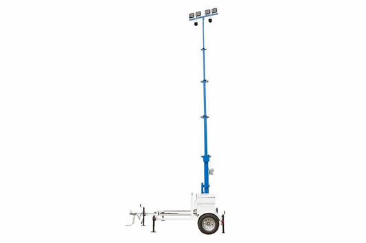 20' Security Light Tower - 7.5' Trailer - (2) NDAA PTZ Cameras, (4) LED Lights - Battery, BC w/ 30' Cord - GPS/Cell Access/Wi-Fi - PuriLite