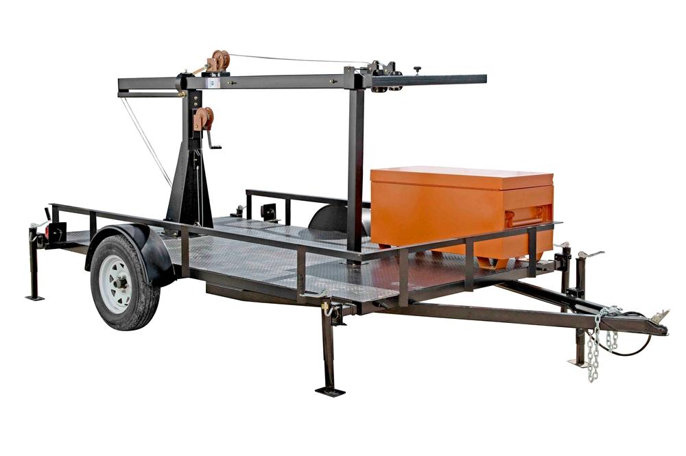 Three Stage Light Mast on 12 Foot Single Axle Trailer with wheels - Extends up to 30 Feet - Job Box - PuriLite