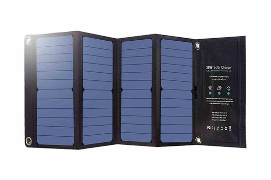 28W Portable Solar Charger - (3) USB Ports - 5V/3.4A Max per Port - Digital Ammeter - Outdoor/Foldable - PuriLite