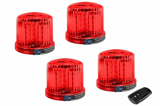 Red LED 360 Degree Beacon Kit - (4) Battery Powered LED Beacons, (1) 2.4Ghz Wireless Remote - Magnetic Base - PuriLite