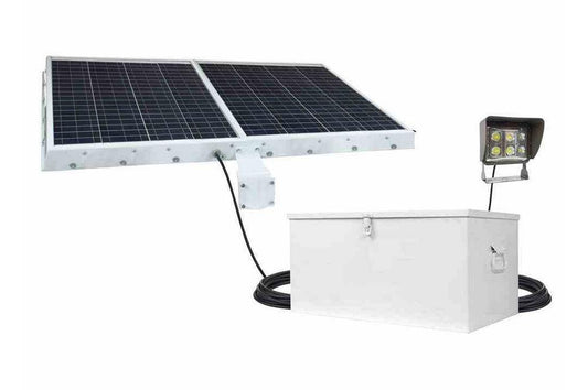 60W Solar Powered LED Flood Light - 5400 Lumens - (3) 100aH SLA Batteries - All Weather - 120W Panel - PuriLite