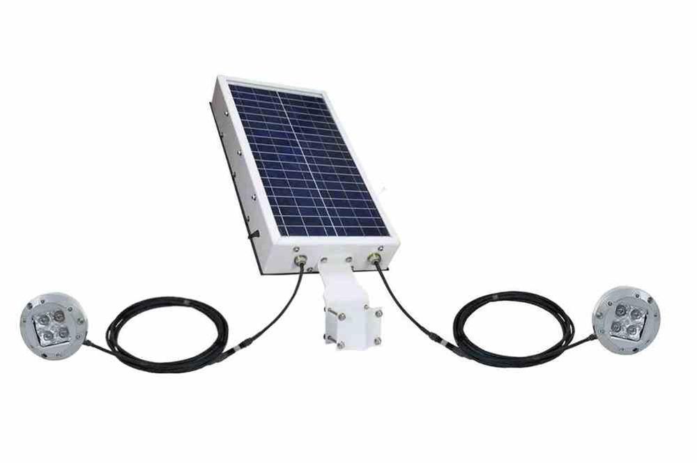 24W Solar Powered Underwater Dual LED Light - 1600 Lumens - 15 Hrs+ Runtime - Waterproof - (2) 20aH Lithium Ion Batteries - PuriLite