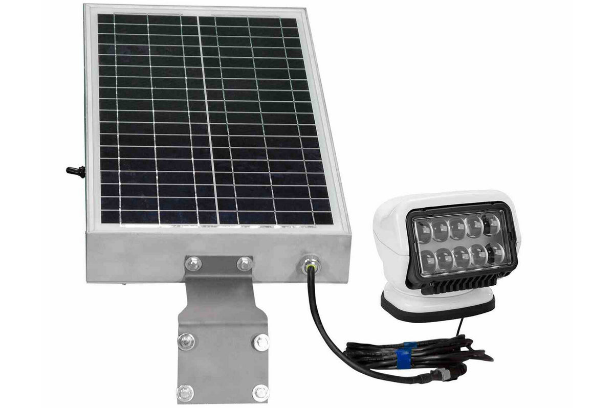 Larson 36W Solar Powered LED Spotlight - (4) 12aH Batteries - 2,520 Lumens - Handheld Remote Control - PuriLite