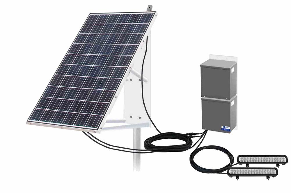 192W Solar Powered Dual LED Strobe Lights - 265W Panel & Motion Sensor - (2) 96W Lamps - (2) 12V Batteries - Pole Mount - PuriLite