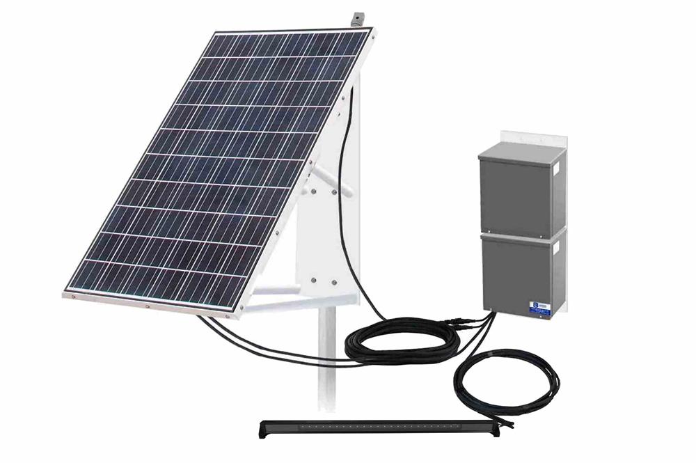 Solar Powered LED Light w/ 300W Panel - (2) 30W LED Lamps - (4) 12V Batteries - Pole Mount Panel - PuriLite