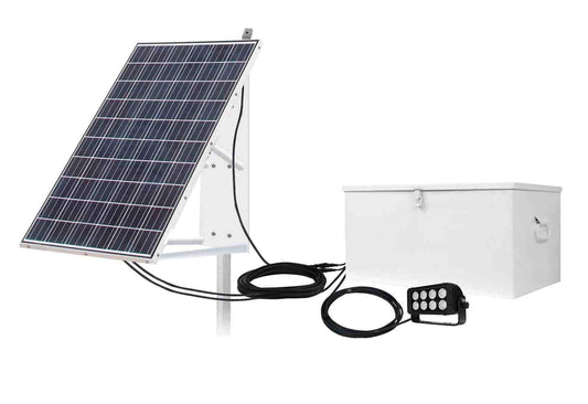 Larson 80W Solar Powered LED Light w/ 265W Panel - (4) 250 aH 12V Batteries - Pole Mount Panel - 40' Cord - PuriLite