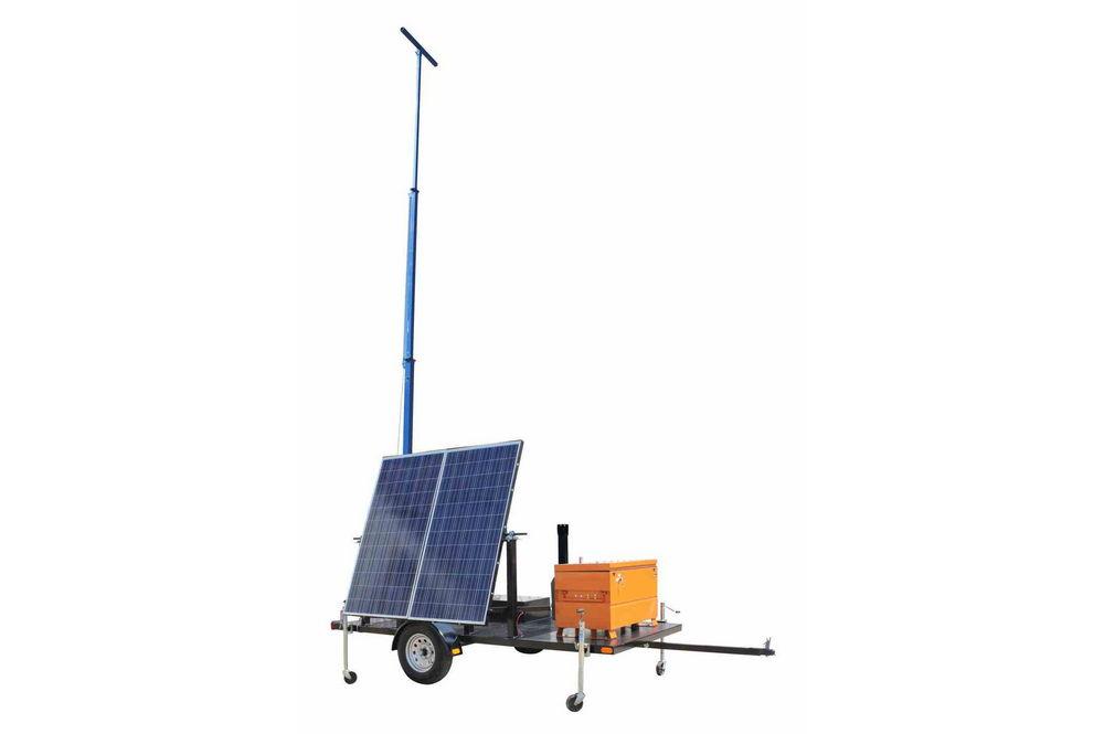 530 Watt Solar Light Tower - 30' Light Tower - 10' Trailer - Alternating Orange/White - 100aH - PuriLite