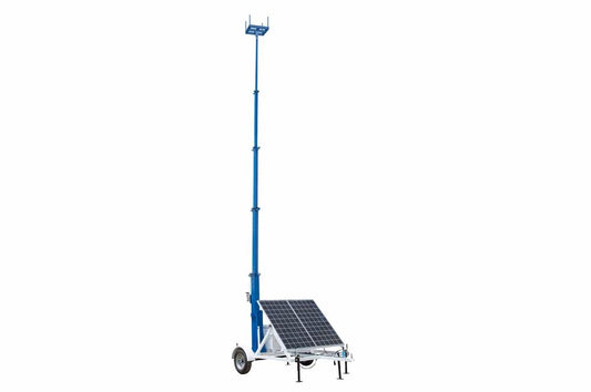 30' Portable Solar Light Tower - 7.5' Trailer - (4) 250aH CW Batteries - Quad Mount Top - PuriLite
