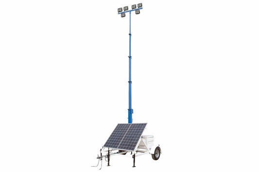 300W Solar Light Tower - 30' Light Tower - 7.5' Trailer - (6) 50W Lamps - Inverter/Backup Diesel Generator - PuriLite