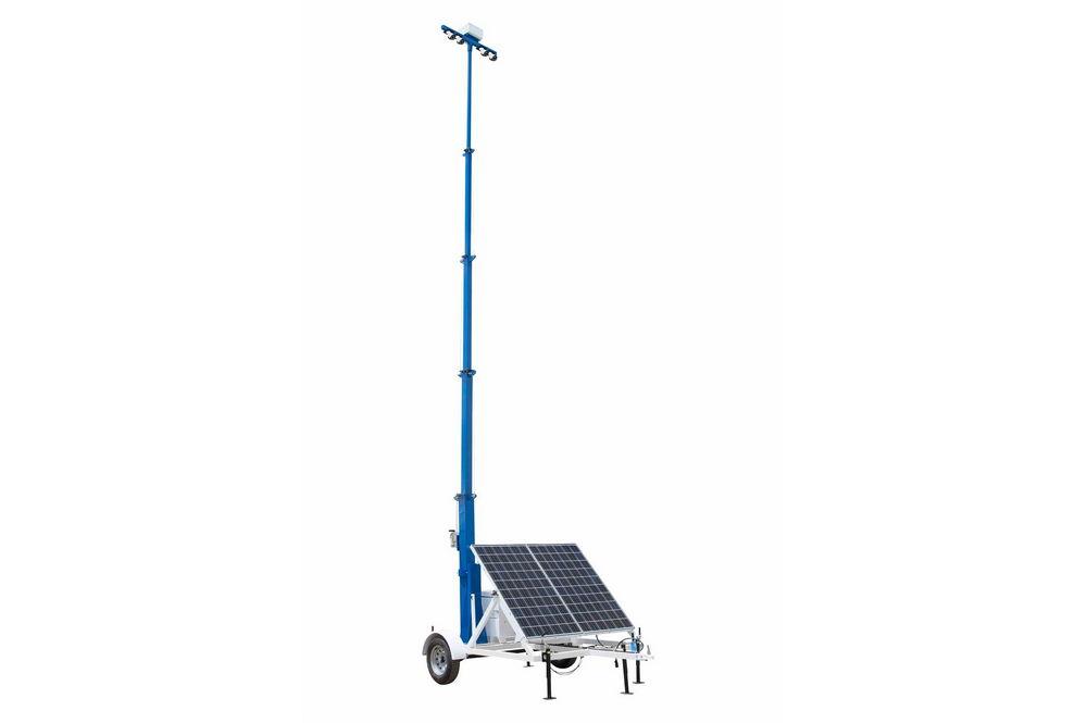 45' Portable Solar Security Tower - 7.5' Trailer - 12V 200aH Battery Bank - (4) Cameras - 2TB NVR - PuriLite
