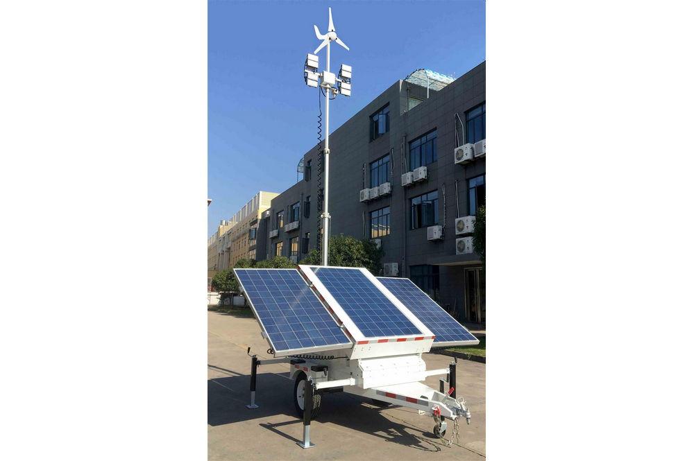 21.3' Solar LED Light Tower - (3) 300W Panels - (4) LED Lamps - (8) 150aH Batteries - EU Trailer, WG - PuriLite