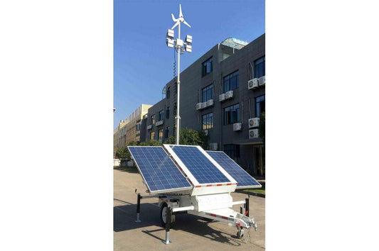 21.3' Solar LED Light Tower - (3) 300W Panels - (4) LED Lamps - (8) 150aH Batteries - EU Trailer, WG - PuriLite