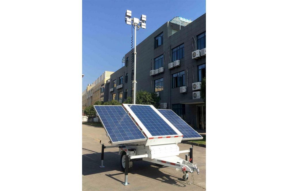 21.3' Solar LED Light Tower - (3) 300W Panels - (4) LED Lamps - (8) 150aH Batteries - EU Trailer - PuriLite