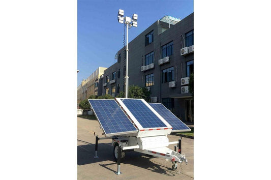 21.3' Solar LED Light Tower - (3) 300W Panels - (4) LED Lamps - (8) 150aH Batteries - EU Trailer - PuriLite